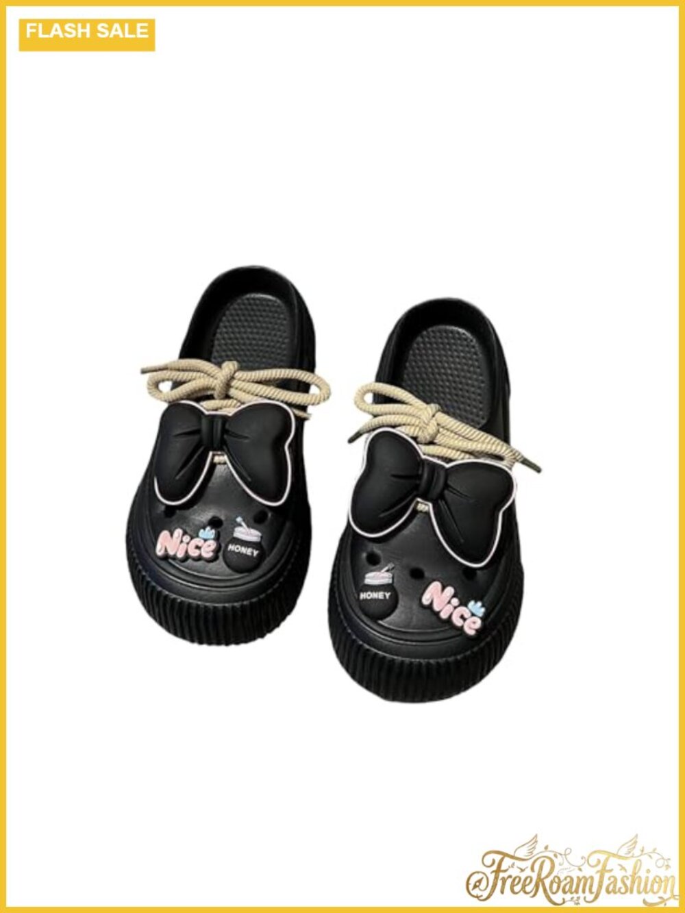 Platform Slide Sandals with Bow and Flower Charms Cushioned Footbed